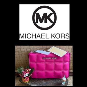 MICHAEL KORS Hot Pink Quilted Zip Wristlet Brand new with tag